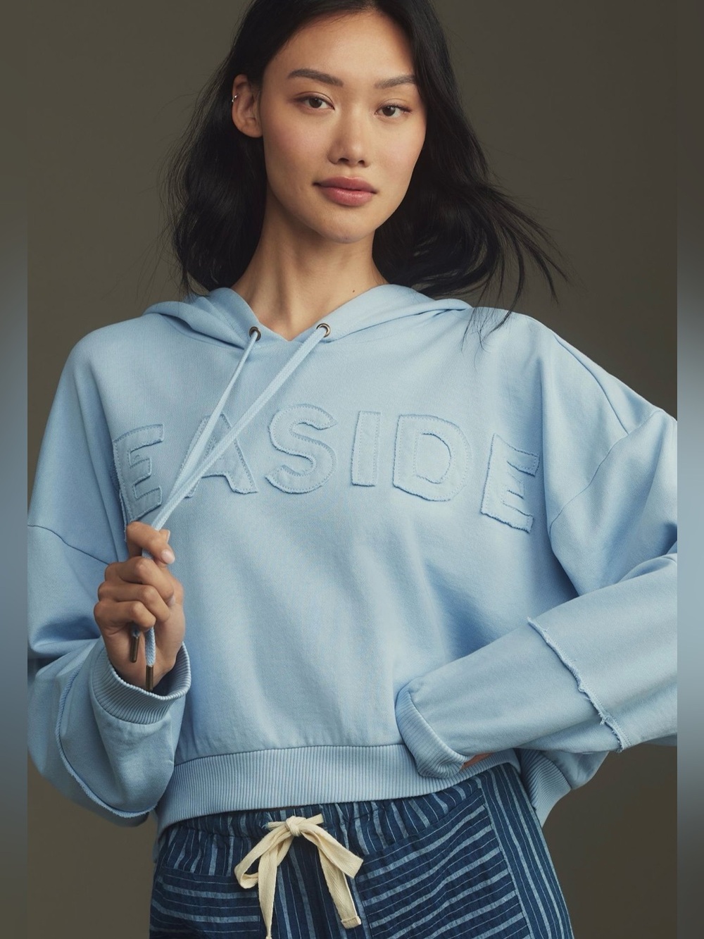 Pilcro Pale Blue Embroidered 'Seaside' Hoodie Size Large